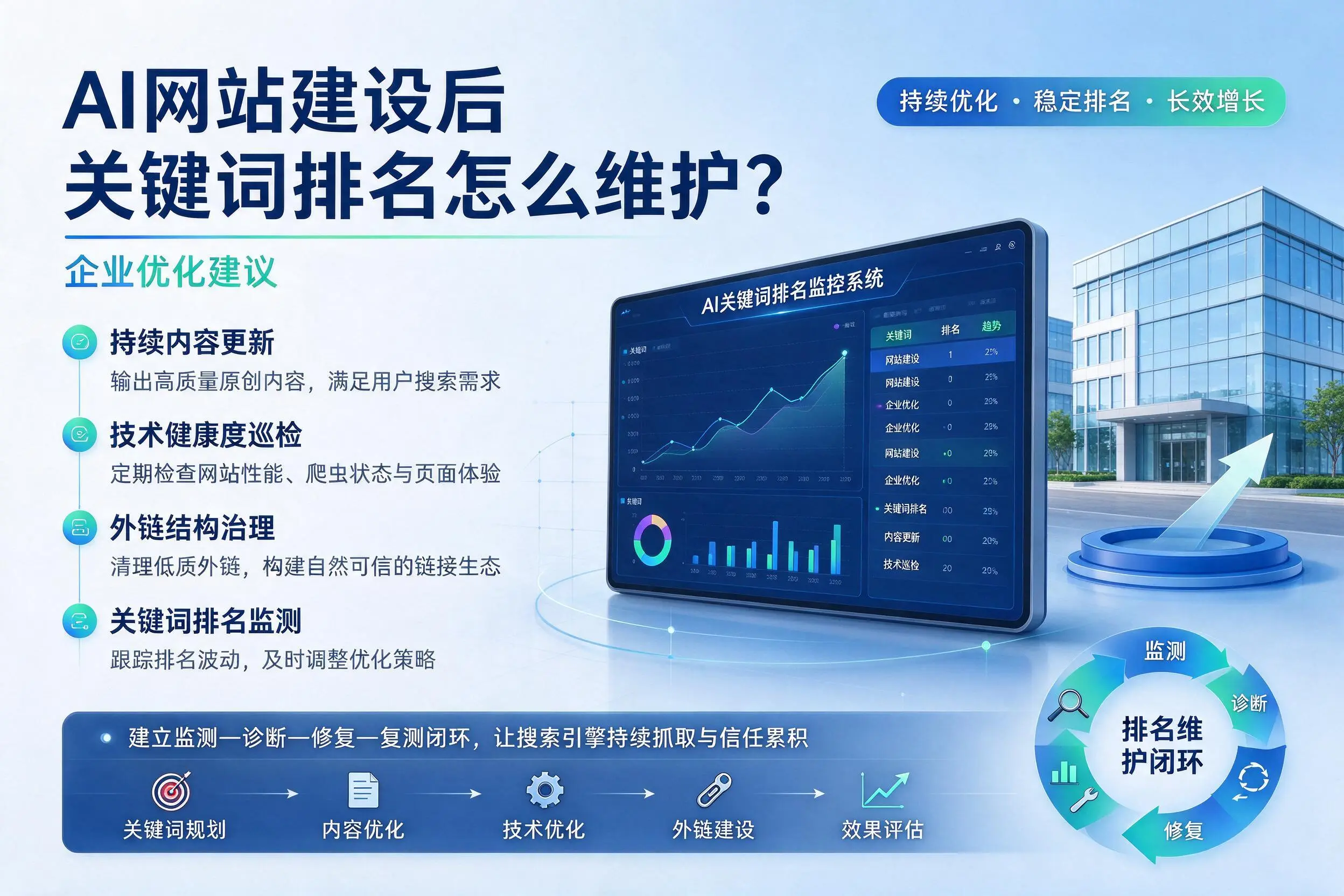 AI网站建设后关键词排名怎么维护？鹤壁企业优化建议